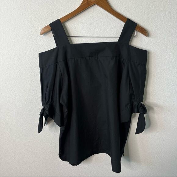 Double Standard Clothing NYC Open Shoulder Black Blouse Pleated Sleeves 38/ US S - Picture 9 of 9